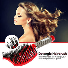 Curved detangling hair brush with two-tone bristles